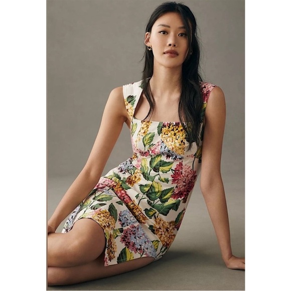 By Anthropologie Slim Square-Neck Sheath Midi Dress Floral Print NWT Size 2 - Picture 2 of 12